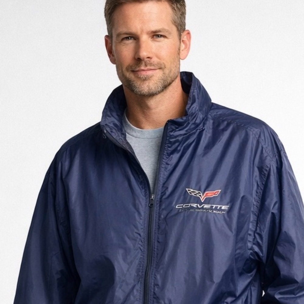 Corvette Museum Logo Windbreaker Jacket Navy Full Zip XXL Lightweight - Picture 2 of 7